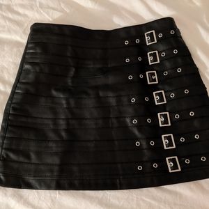 Black Faux Leather Buckle Skirt